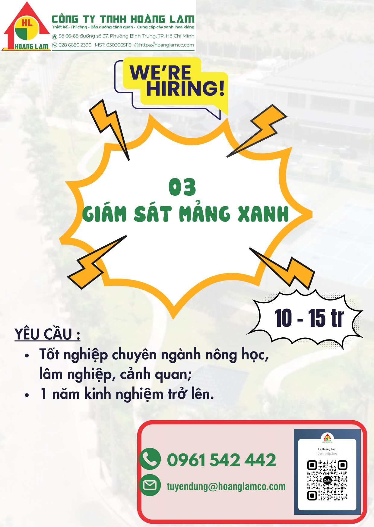 Tuyển dụng Giám sát mảng xanh (03 người)